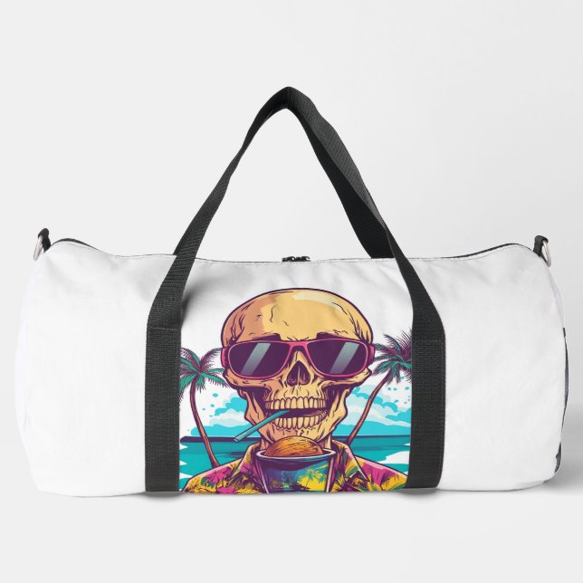 Skull on Vacation � Chill Funny Beach Skeleton Duffle Bag (Front)