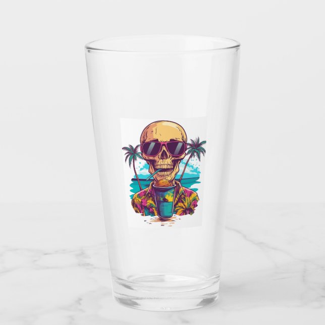 Skull on Vacation � Chill Funny Beach Skeleton Glass (Front)
