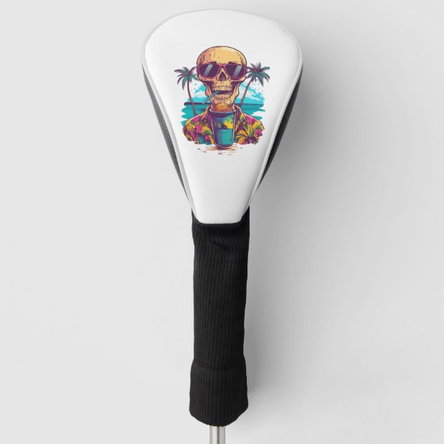 Skull on Vacation � Chill Funny Beach Skeleton Golf Head Cover (Front)
