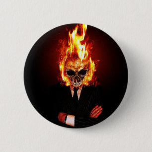 Skull one fire 6 cm round badge