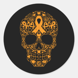 Skull Orange Ribbon Leukaemia Cancer Awareness Mex Classic Round Sticker