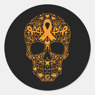 Skull Orange Ribbon Leukaemia Cancer Awareness Mex Classic Round Sticker