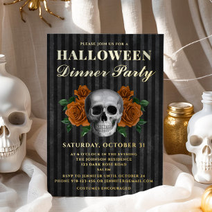 Skull Orange Roses Halloween Dinner Party Gold 