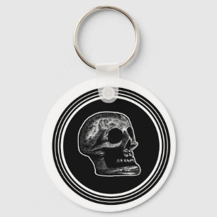 SKULL - Oval Black & White Key Ring