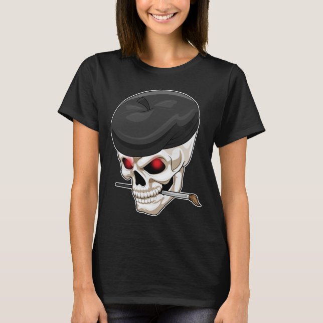 Skull Painting Paint brush T-Shirt (Front)