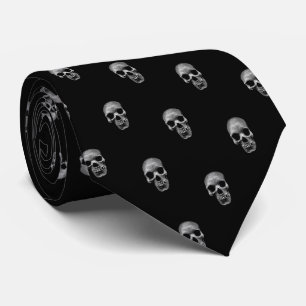 Skull Pattern - Black and White Tie