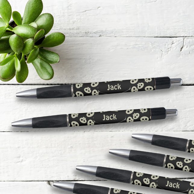 Skull Pattern Black Personalised Pens (Add your name to these cute skull pattern pens!)