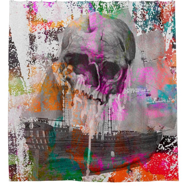 skull pattern. colorful effects ship skull abstrac shower curtain (Front)