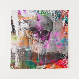 skull pattern. colourful effects ship skull abstra tapestry