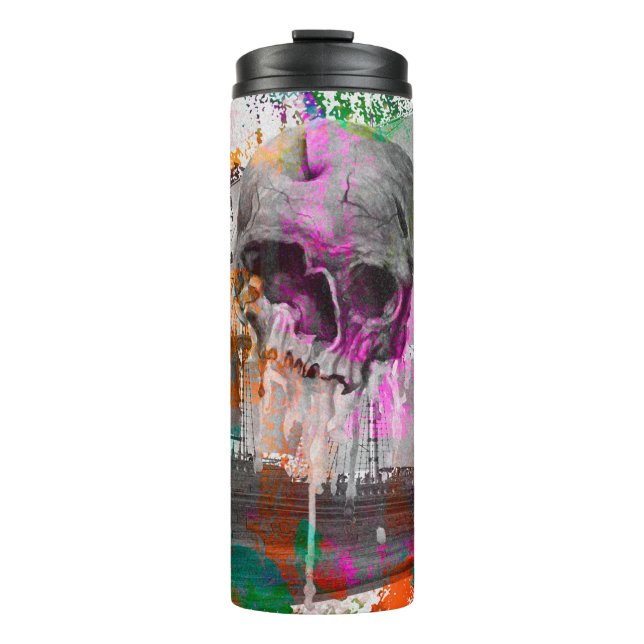 skull pattern. colourful effects ship skull abstra thermal tumbler (Front)