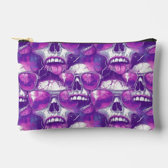 Skull Pattern Design with Purple Sunglasses Accessory Pouch (Front)