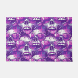 Skull Pattern Design with Purple Sunglasses Doormat