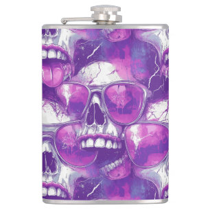Skull Pattern Design with Purple Sunglasses Hip Flask