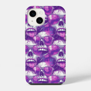 Skull Pattern Design with Purple Sunglasses iPhone 14 Case