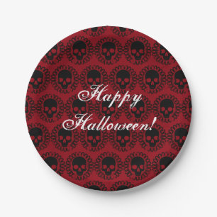 Skull Pattern Elegant Fun Halloween Goth Any Colou Paper Plate