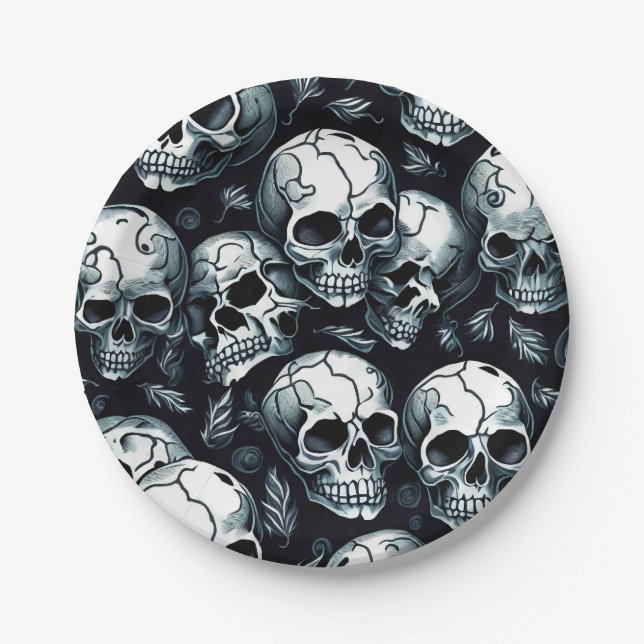 Skull Pattern Halloween themed Paper Plate (Front)
