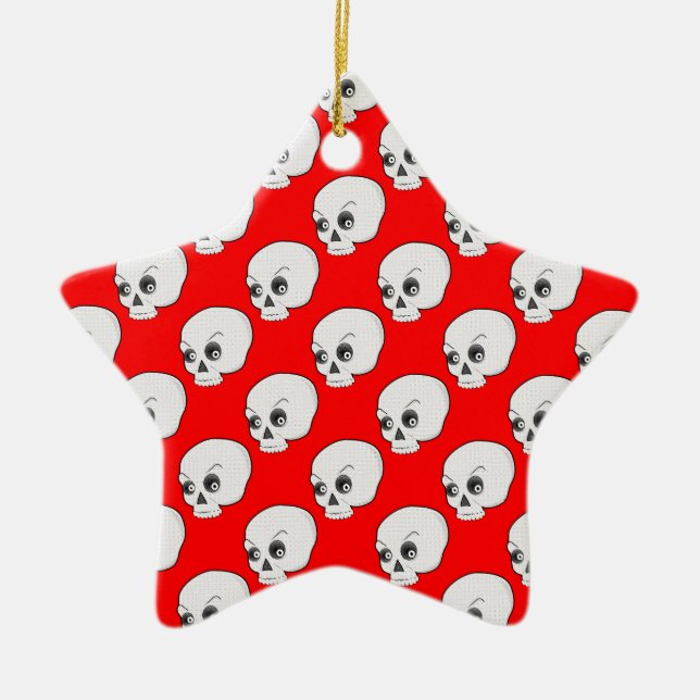 Skull Pattern On Red Background Ceramic Ornament (Front)