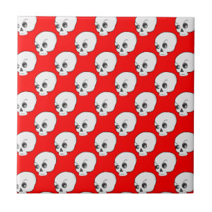 Skull Pattern On Red Background Ceramic Tile