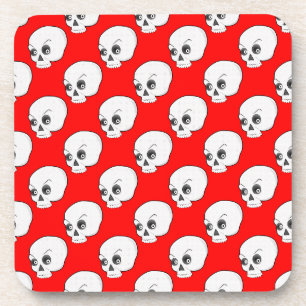 Skull Pattern On Red Background Coaster