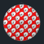 Skull Pattern On Red Background Dartboard<br><div class="desc">A pattern of white skulls on a red background. Original design with newsprint effect.  Black,  white and red cartoon image.</div>