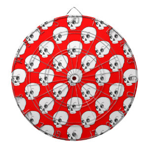 Skull Pattern On Red Background Dartboard