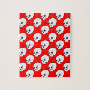 Skull Pattern On Red Background Jigsaw Puzzle