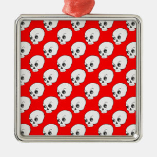 Skull Pattern On Red Background Metal Tree Decoration