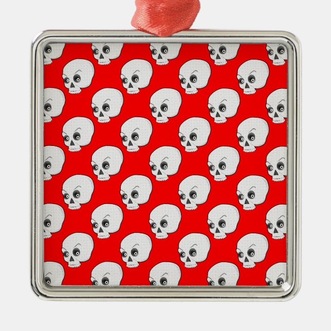 Skull Pattern On Red Background Metal Tree Decoration (Front)