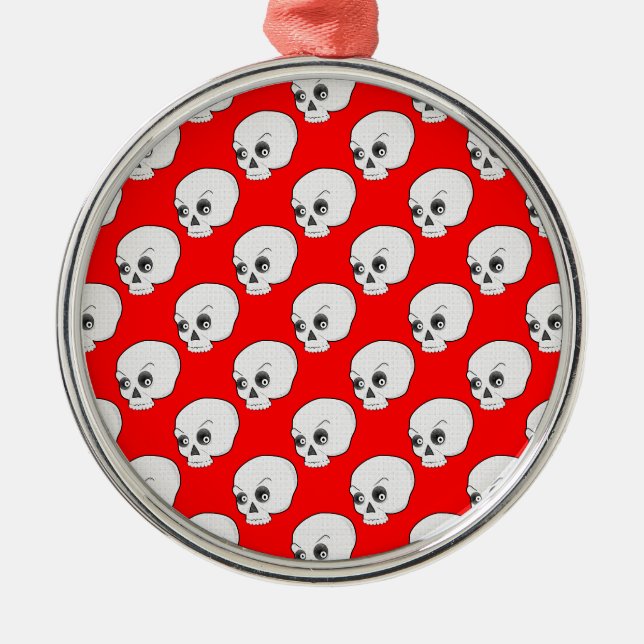 Skull Pattern On Red Background Metal Tree Decoration (Front)