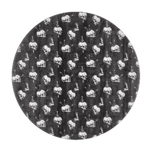 Skull Pattern with Weapons: Dark Background. Cutting Board