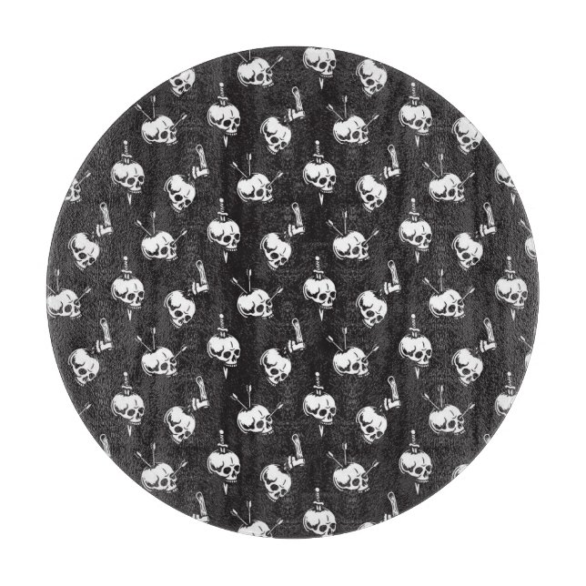 Skull Pattern with Weapons: Dark Background. Cutting Board (Front)