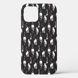 Skull Pattern with Weapons: Dark Background. iPhone 12 Case