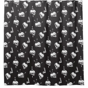 Skull Pattern with Weapons: Dark Background. Shower Curtain