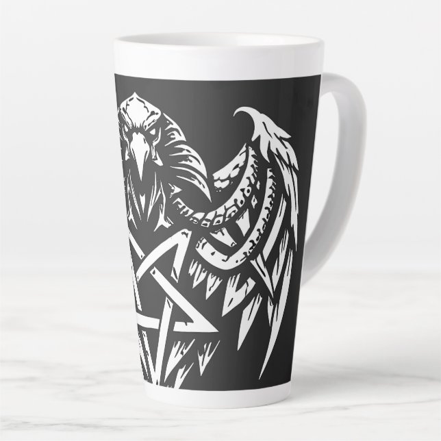 Skull Pentagram Tribal by BurnsInhell Latte Mug (Right Angle)