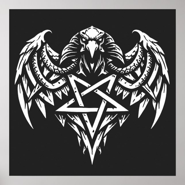 Skull Pentagram Tribal by BurnsInhell Poster (Front)