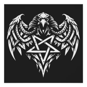 Skull Pentagram Tribal by BurnsInhell Poster