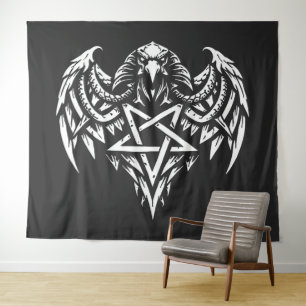 Skull Pentagram Tribal by BurnsInhell Tapestry