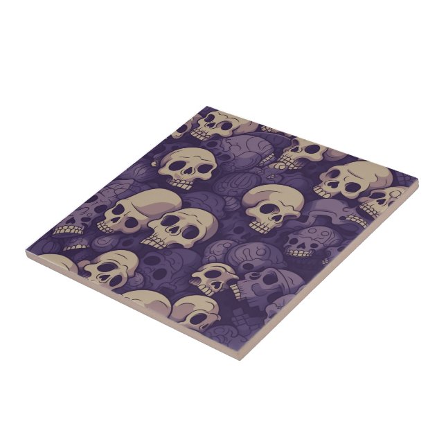Skull Pile Ceramic Tile Purple and Tan (Side)