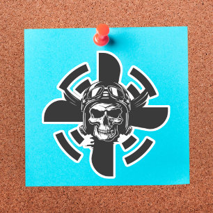 Skull Pilot & Aeroplane Propeller, Minimalist,Blac
