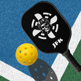 Skull Pilot & Aeroplane Propeller, Minimalist,Blac Pickleball Paddle