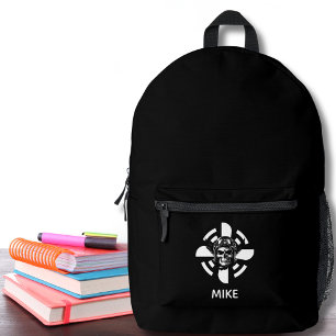 Skull Pilot Aeroplane Propeller Minimalist Black Printed Backpack