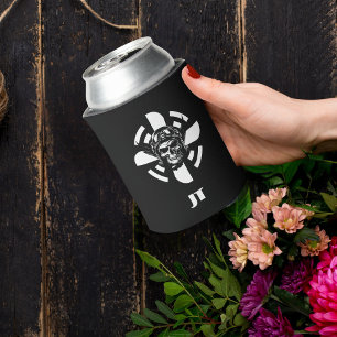 Skull Pilot & Airplane Propeller, Minimalist,Black Can Cooler