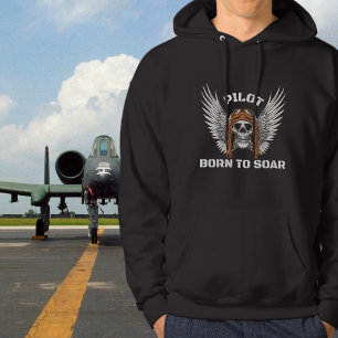 Skull Pilot, Born to Soar Typography, Aviation  Hoodie