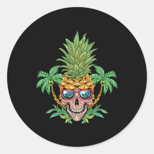 Skull Pineapple Aloha Beaches Hawaiian Flowers Haw Classic Round Sticker