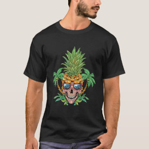 Skull Pineapple Aloha Beaches Hawaiian Flowers Haw T-Shirt