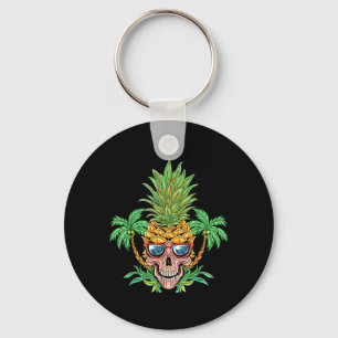 Skull Pineapple Aloha Beaches Hawaiian Flowers Key Ring