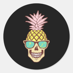 Skull Pineapple Fruit Sungles Hawaiian Aloha Beach Classic Round Sticker