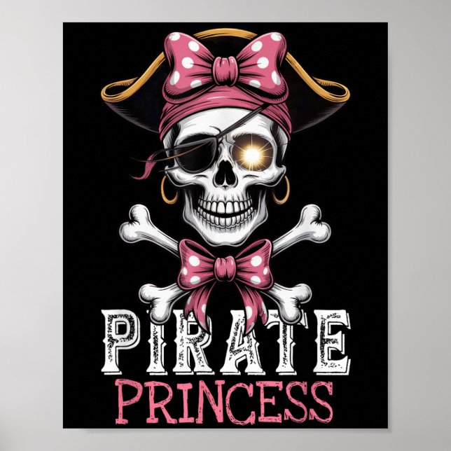 Skull Pirate Princess Crossbones Halloween For Kid Poster (Front)