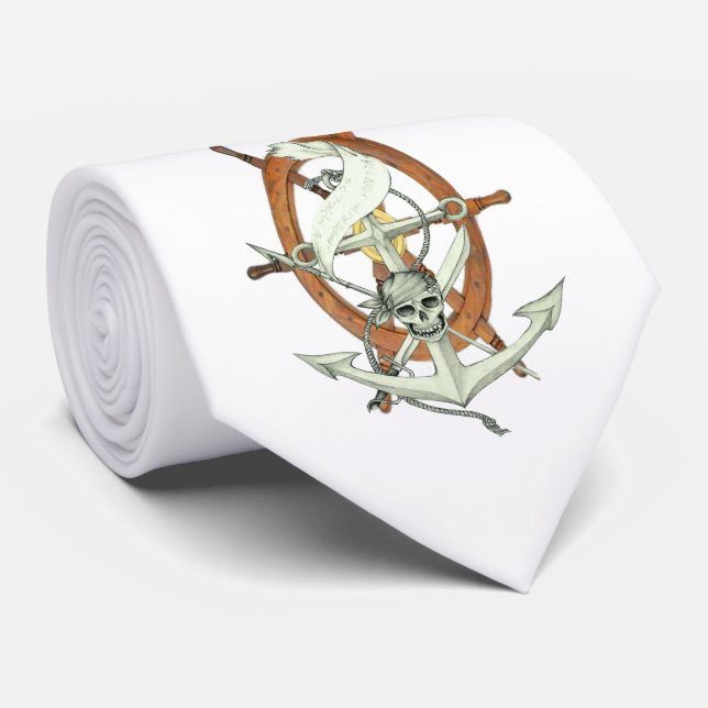Skull Pirate Ship Anchor Tie (Rolled)