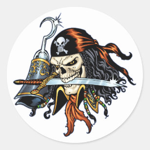 Skull Pirate with Sword and Hook by Al Rio Classic Round Sticker